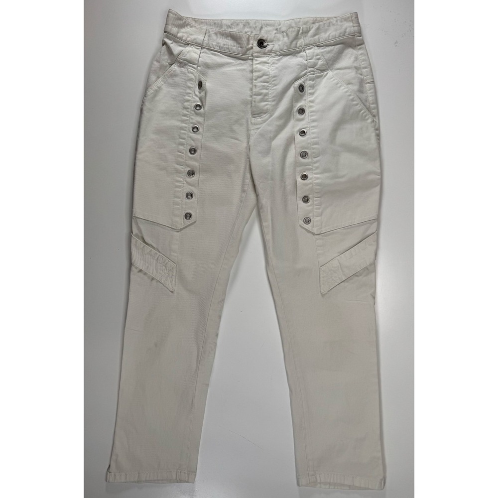 THEORY Theyskens Powa Skinny Button Fly Pant Womens 26 White Grommets Pockets